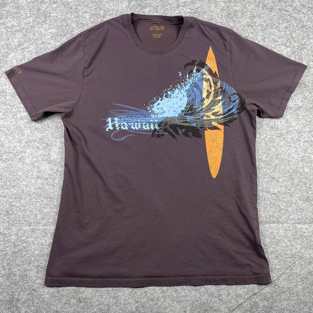 Crazy Shirt T-Shirt Mens L Brown Hawaii Surfboard Wave Pima Cotton Short Sleeve